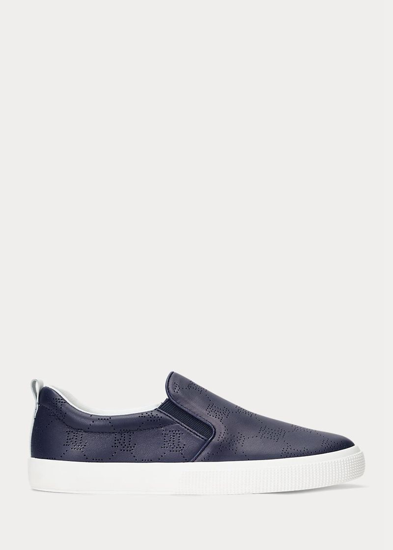 Trampki Lauren Damska Granatowe Haddley Logo Skórzane Slip-On 019562-FZS